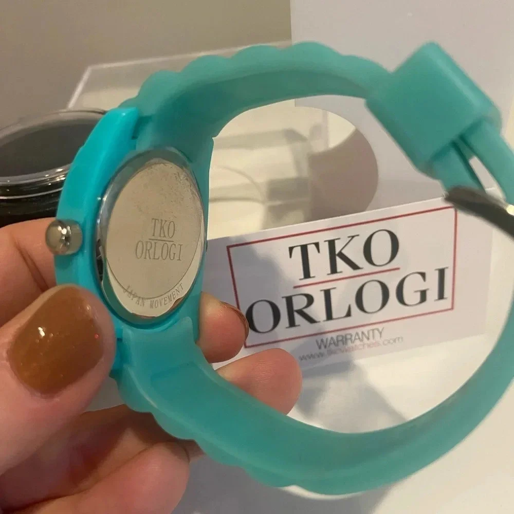 TKO Square Face Watch with‎ Silicone and Rhinestones Aqua Blue EUC